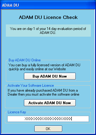 medium image showing the Adam DU licence check information